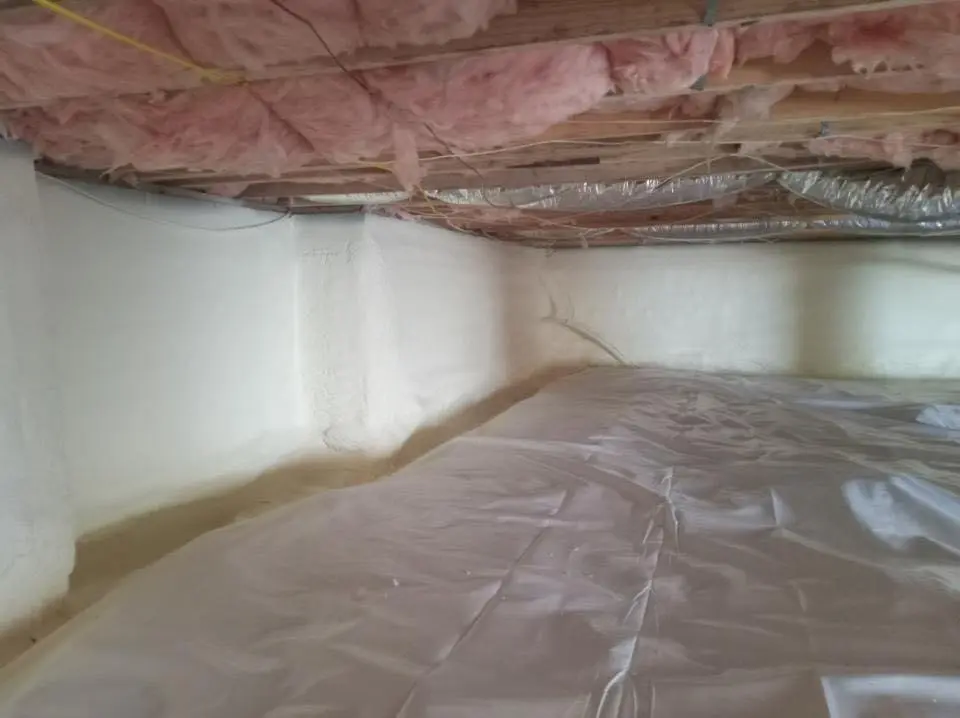 Crawl space encapsulation with closed-cell spray foam for Attic Insulation in Johnston